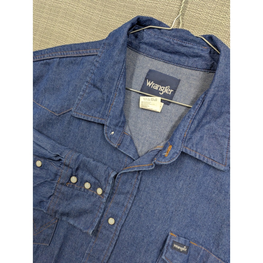 Wrangler Mens Blue Denim Western Snap Long Sleeve Shirt MS70119 Size 3X Big Tall